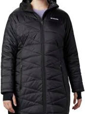 Columbia Black Long Puffer Coat Hooded Women’s 1X Lightweight